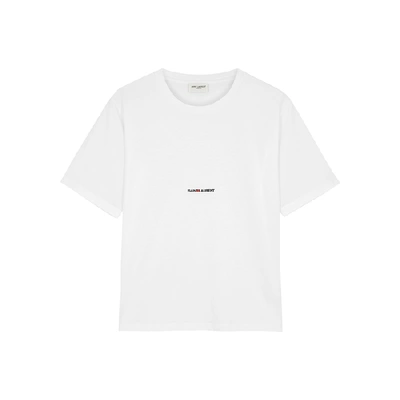 Shop Saint Laurent White Logo Cotton T-shirt