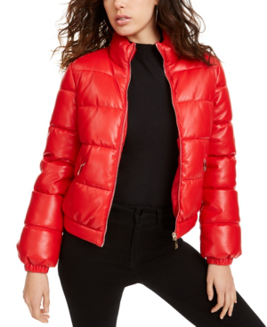 guess leather jacket red