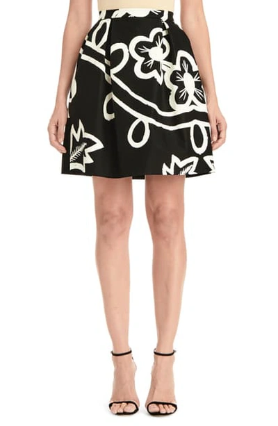 Shop Carolina Herrera Graphic Floral Pleated Skirt In Black/ White