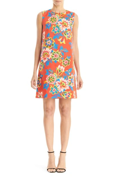 Shop Carolina Herrera Sleeveless Shift Dress In Chili Red Multi