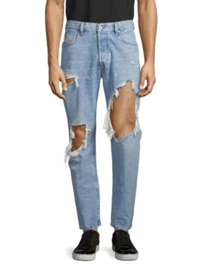 Shop Diesel Mharky Distressed Slim Skinny-fit Jeans In Denim