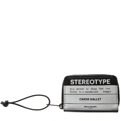 Shop Maison Margiela Stereotype Two Color Leather Cardholder In Grey