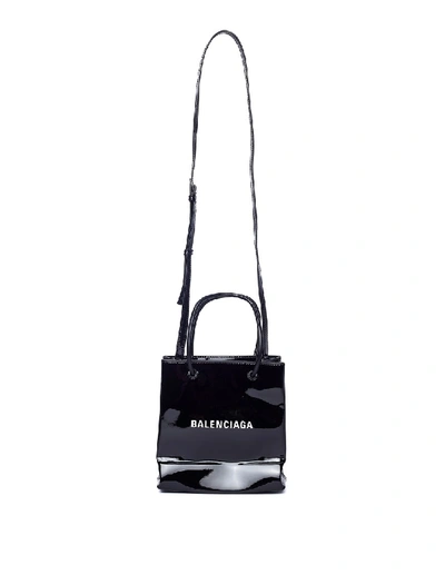 BALENCIAGA: xxs shopping tote bag in leather with logo - White