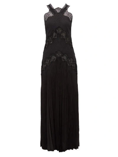 Shop Fendi Lace-panelled Silk-jacquard Dress In Black