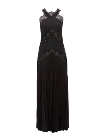 Shop Fendi Lace-panelled Silk-jacquard Dress In Black