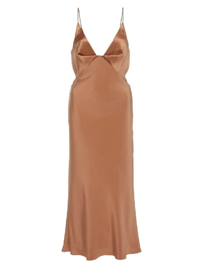 Shop Cushnie Silk Paneled Midi Dress In Brown