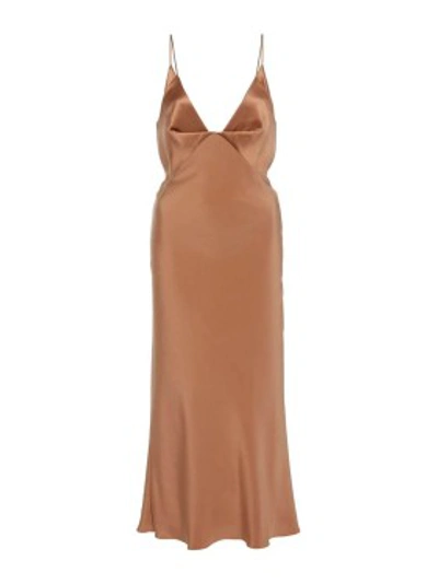 Shop Cushnie Silk Paneled Midi Dress In Brown