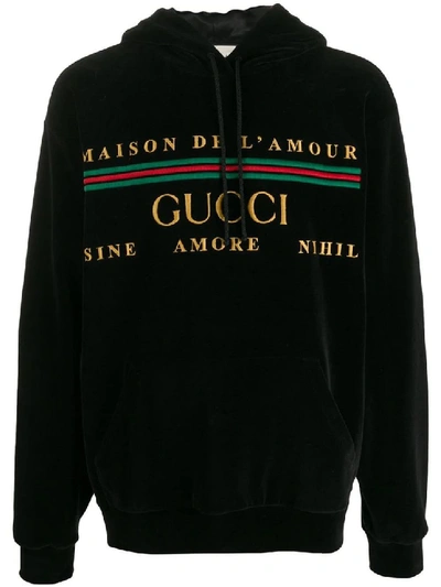 Shop Gucci Black Men's Logo Embroidered Hoodie