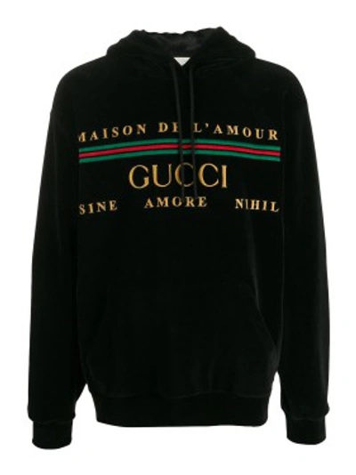 Shop Gucci Black Men's Logo Embroidered Hoodie