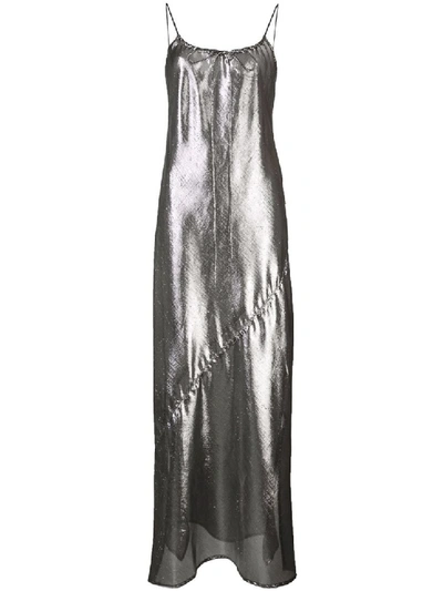Shop Lisa Marie Fernandez Side Slit Sheer Slip Dress In Grey