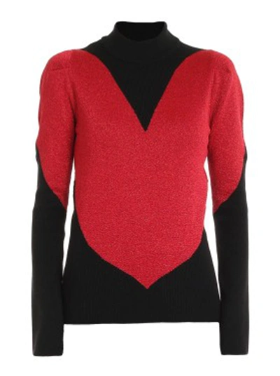 Shop Gcds Maxi Heart Ribbed Turtleneck Sweater In Red
