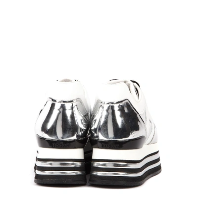 Shop Hogan Midi Platform Laminate Silver Leather Sneaker In Black