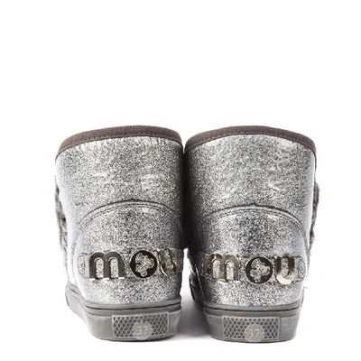 Shop Mou Eskimo Silver Glitter Leather Sneaker Ankle Boot  <br> In Grey