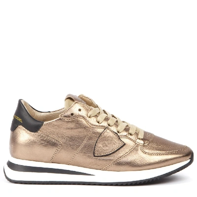 Shop Philippe Model Bronze Leather Sneakers In Neutrals