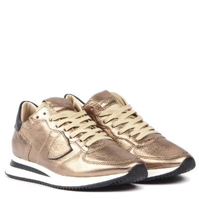 Shop Philippe Model Bronze Leather Sneakers In Neutrals