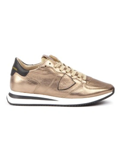 Shop Philippe Model Bronze Leather Sneakers In Neutrals