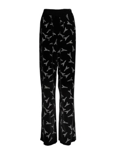 Shop Balenciaga Embellished Eiffel Tower Print Pants In Black