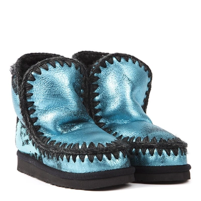 Shop Mou Eskimo 18 Metallic Azul Leather Ankle Boot In Black