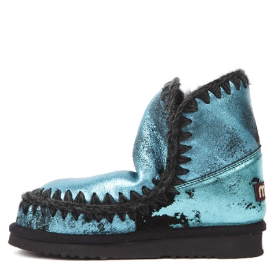 Shop Mou Eskimo 18 Metallic Azul Leather Ankle Boot In Black