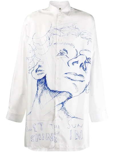 Shop Oamc Sketch-print Silk Shirt In White