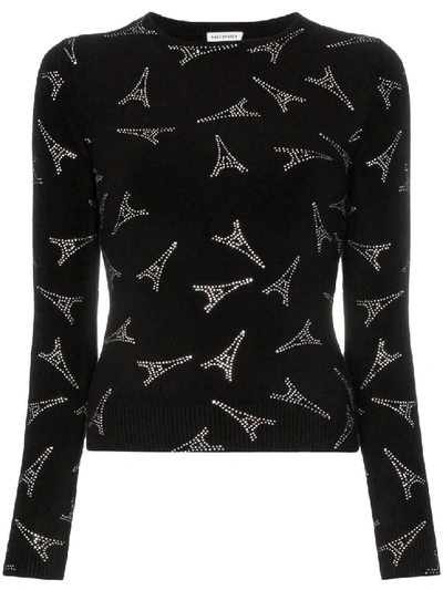 Shop Balenciaga Embellished Eiffel Tower Print Sweater In Black