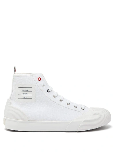 Shop Thom Browne High-top Canvas Trainers In White