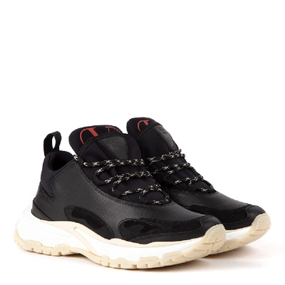 Shop Valentino Black Leather Trekking Sneakers