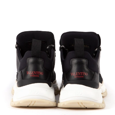 Shop Valentino Black Leather Trekking Sneakers