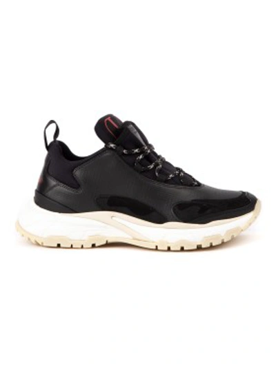 Shop Valentino Black Leather Trekking Sneakers