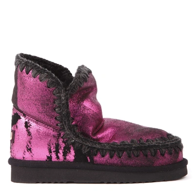 Shop Mou Eskimo 18 Fuxia Metallic Leather Ankle Boots In Black