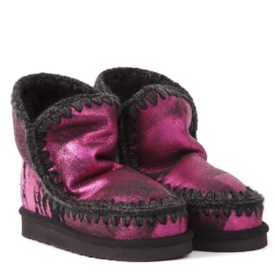 Shop Mou Eskimo 18 Fuxia Metallic Leather Ankle Boots In Black