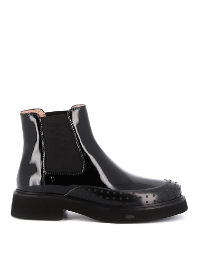 Shop Tod's Black Patent Leather Ankle Boots