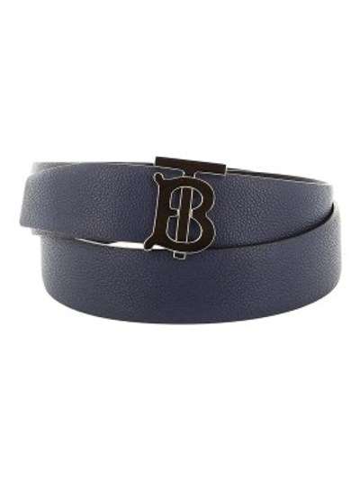 Shop Burberry Tb Monogram Buckle Reversible Belt In Grey