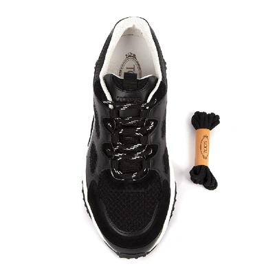 Shop Tod's Black Leather & Mesh Sneakers