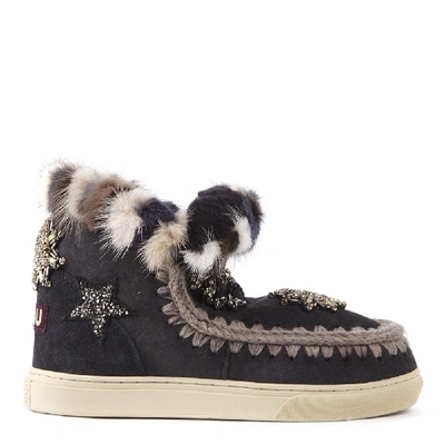 Shop Mou Eskimo Star Sneaker Black Suede Ankle Boot In Grey