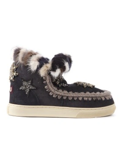 Shop Mou Eskimo Star Sneaker Black Suede Ankle Boot In Grey