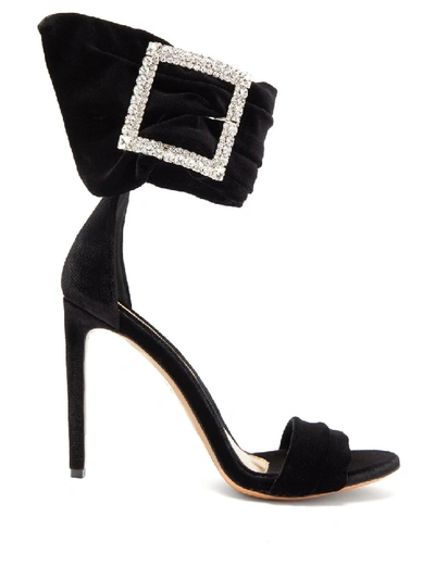 Shop Alexandre Vauthier Crystal-embellished Velvet Sandals In Black