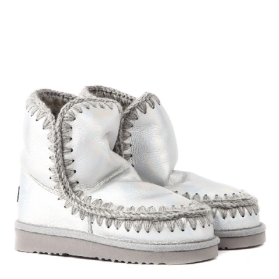 Shop Mou Eskimo 18 Metallic Ice Leather Ankle Boot In White