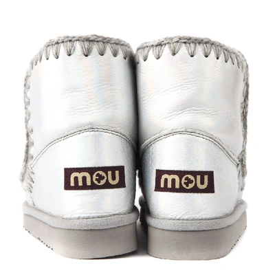 Shop Mou Eskimo 18 Metallic Ice Leather Ankle Boot In White