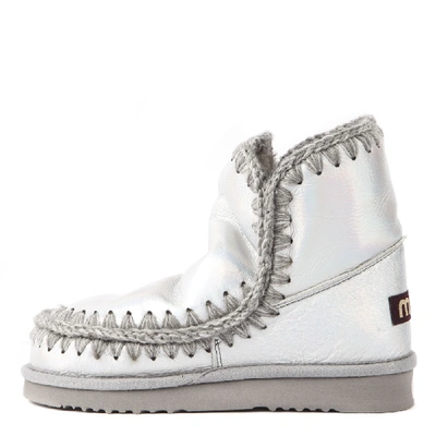 Shop Mou Eskimo 18 Metallic Ice Leather Ankle Boot In White