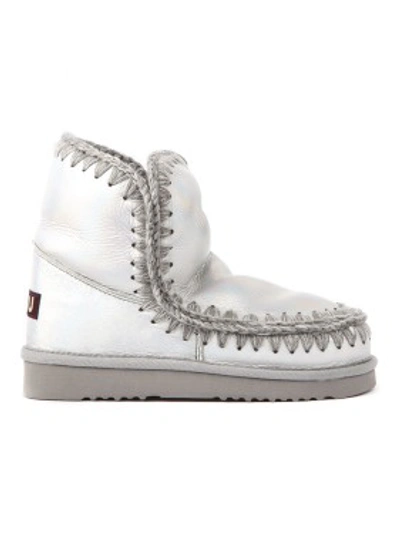 Shop Mou Eskimo 18 Metallic Ice Leather Ankle Boot In White