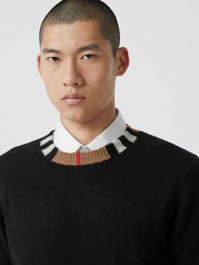 Shop Burberry Icon Stripe Trim Cashmere Jumper In Black