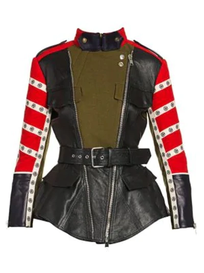 Shop Alexander Mcqueen Military Belted Leather Jacket In Multi