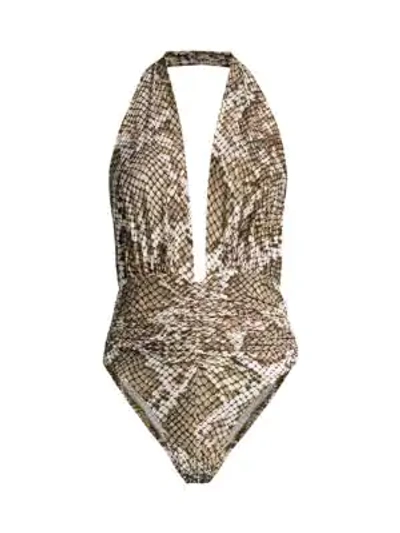 Norma Kamali Marissa Snake-print Slinky Halter One-piece Swimsuit In ...