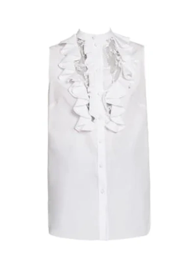 Shop Alexander Mcqueen Lace Front Ruffled Blouse In White