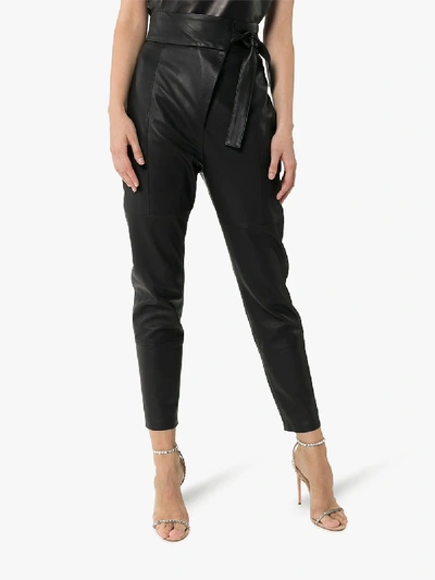 Shop Skiim Kelly Waist Tie Leather Trousers In Black