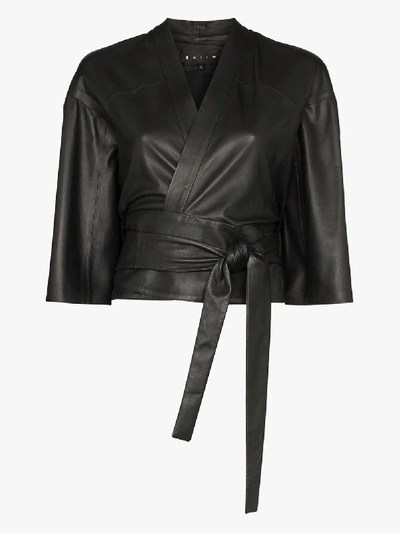 Shop Skiim Natalya Leather Kimono Top In Black