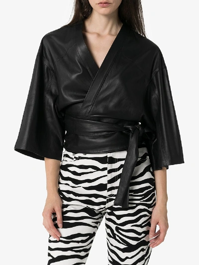 Shop Skiim Natalya Leather Kimono Top In Black