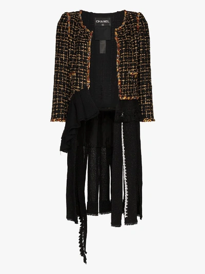 Shop Tiger In The Rain Reworked Vintage Chanel Panelled Tweed Jacket In Black