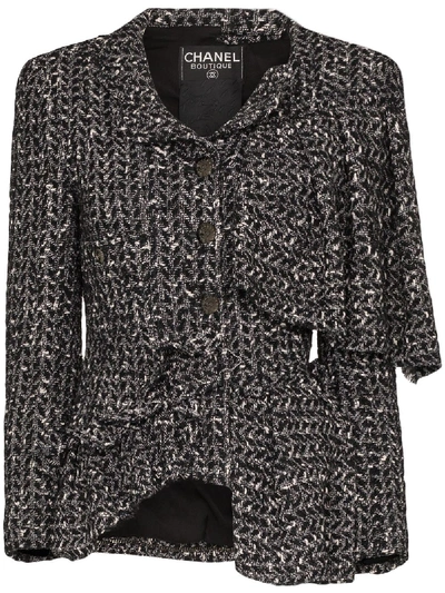 Shop Tiger In The Rain Reworked Chanel Asymmetric Tweed Jacket In Black